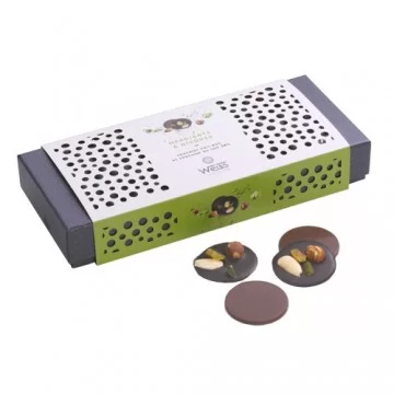 Mendiants et disques - Chocolat noir - Chocolat au lait - Fruits secs - Amandes - Noisette - Coffret à offrir