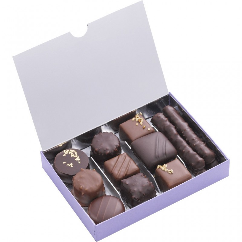 Ballotin Chocolats et Pralinés - Boîte ouverte avec assortiment chocolats - Coffret cadeau chocolat - Chocolat à offrir