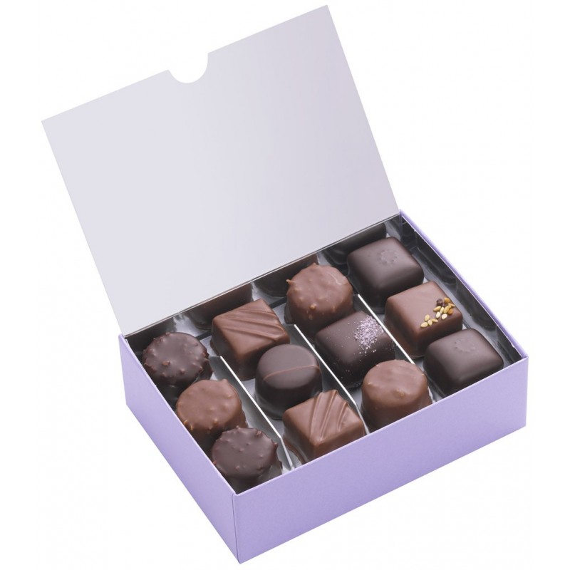 Ballotin de chocolat praliné - Boîte ouverte avec assortiment de chocolats - Coffret cadeau chocolat - Chocolat à offrir
