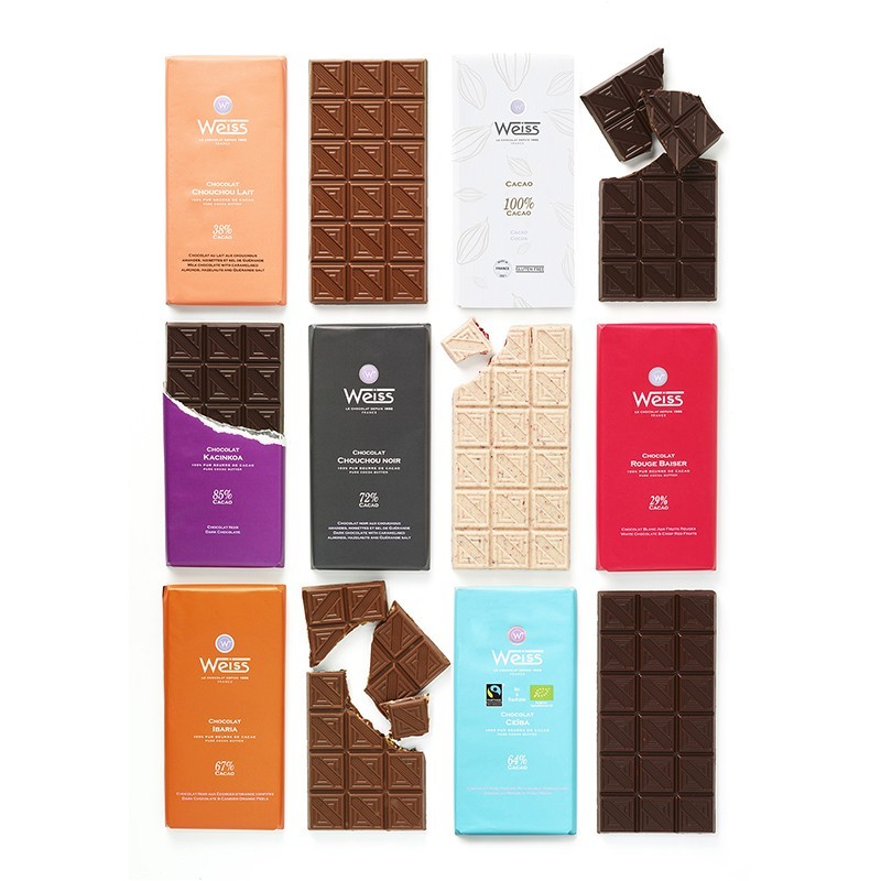 Tablette de chocolat-Gamme de Tablette-Assemblage de Chocolat-Chocolat Lait-Chocolat Noir-Chocolat Blanc