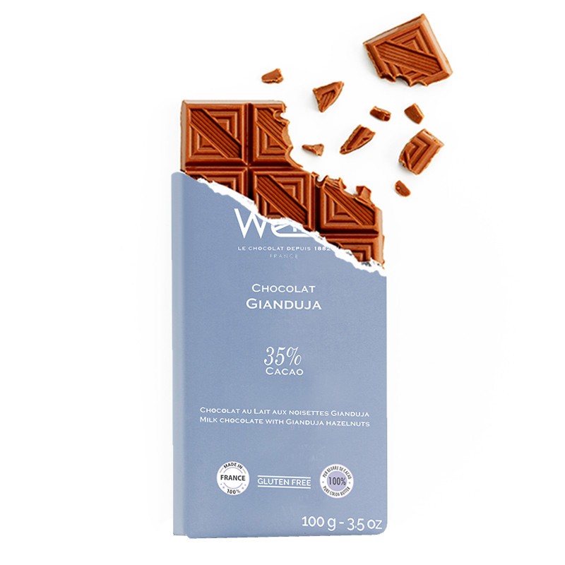 Tablette de chocolat-Chocolat croqué-Chocolat Praliné-Noisette torréfiées- Gianduja