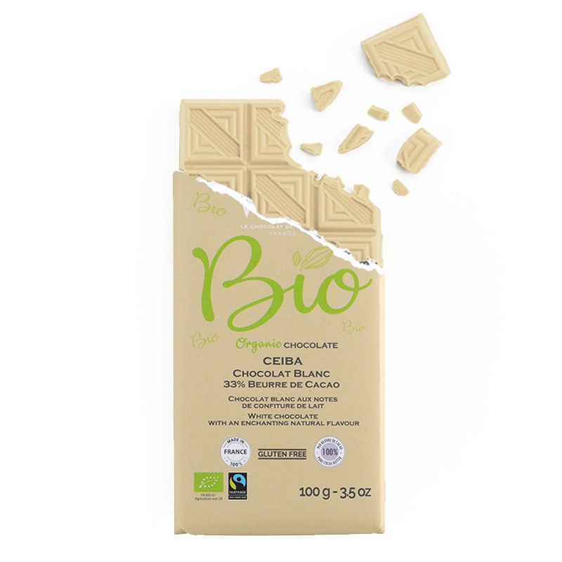 Tablette de chocolat-Chocolat croqué-Chocolat Blanc-Pure Origine-République Dominicaine-Ceïba-Bio