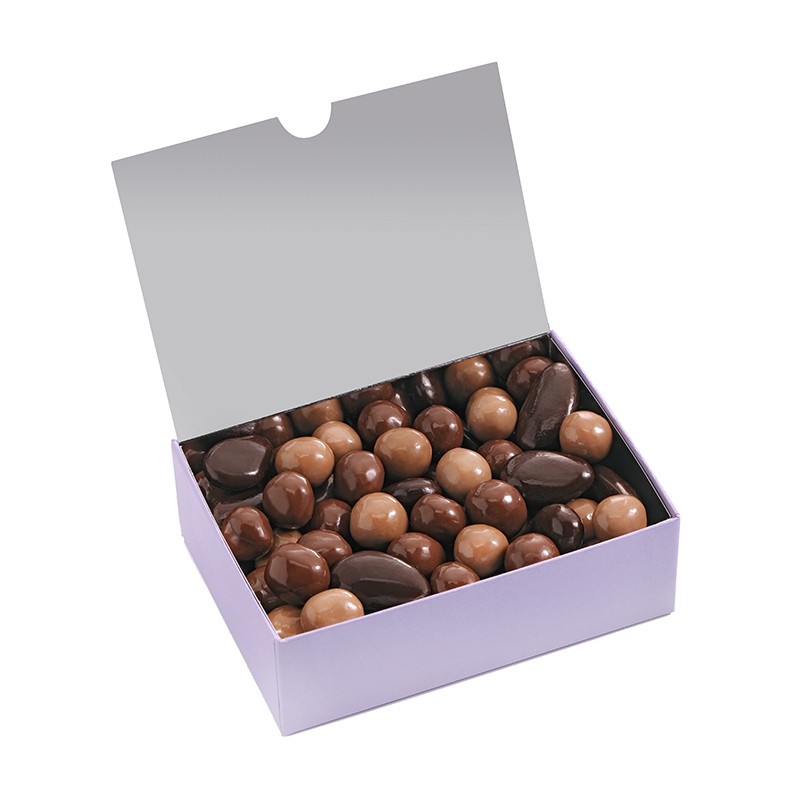 Ballotin de chocolat - assortiment de turbinés - Chocolat noir - chocolat lait- chocolat blond - coffret ouvert -