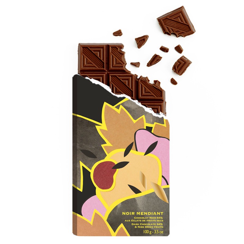Tablette de chocolat - Chocolat noir - chocolat croqué -Mendiant - chocolat de Noël - Chocolat à offrir- Lucie Albon