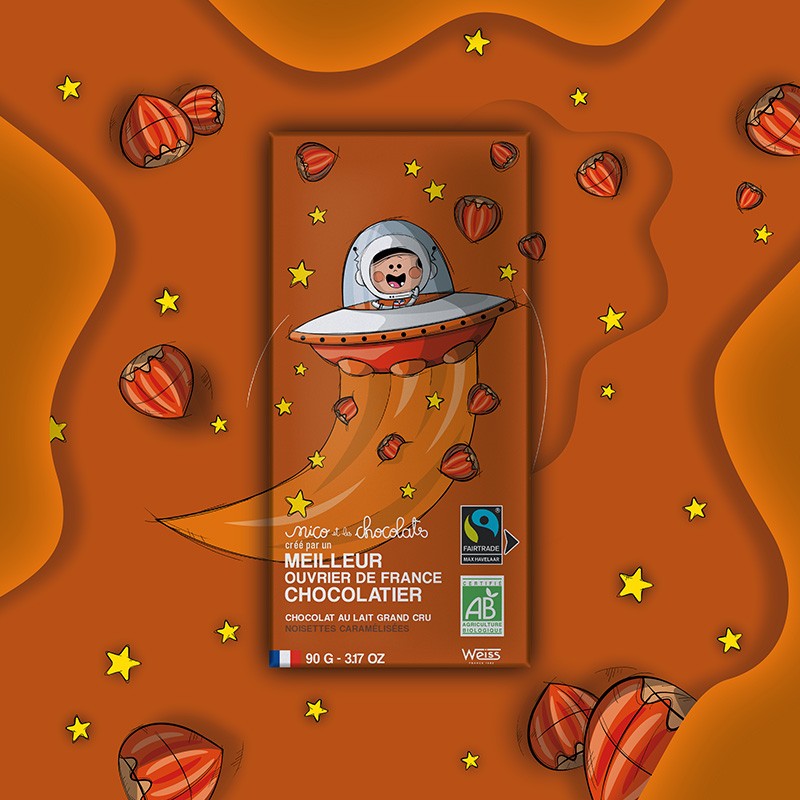 Tablette de Chocolat au Lait 42% - Noisettes Caramélisées - Bio - 90g