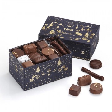 Boîte de Chocolats 100% Lait Joyeuses Fêtes - Livraison chocolats Noël