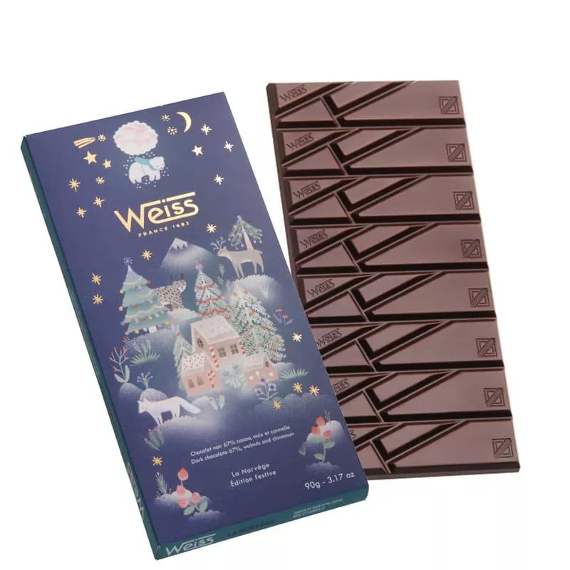 Tablette de chocolat noir 67% - Noix & Cannelle de Noël - 90g