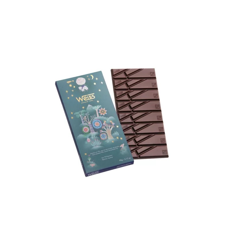 Tablette de chocolat noir Coco Pistache 70% - Chocolats de Noël - 90g