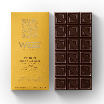 Tablette de chocolat noir - Éclats de citron 67% - 90g