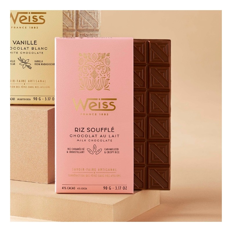 Tablette de Chocolat Lait 41% - Riz Soufflé - 90g Tablette de Chocolat Lait 41% - Riz Soufflé - 90g