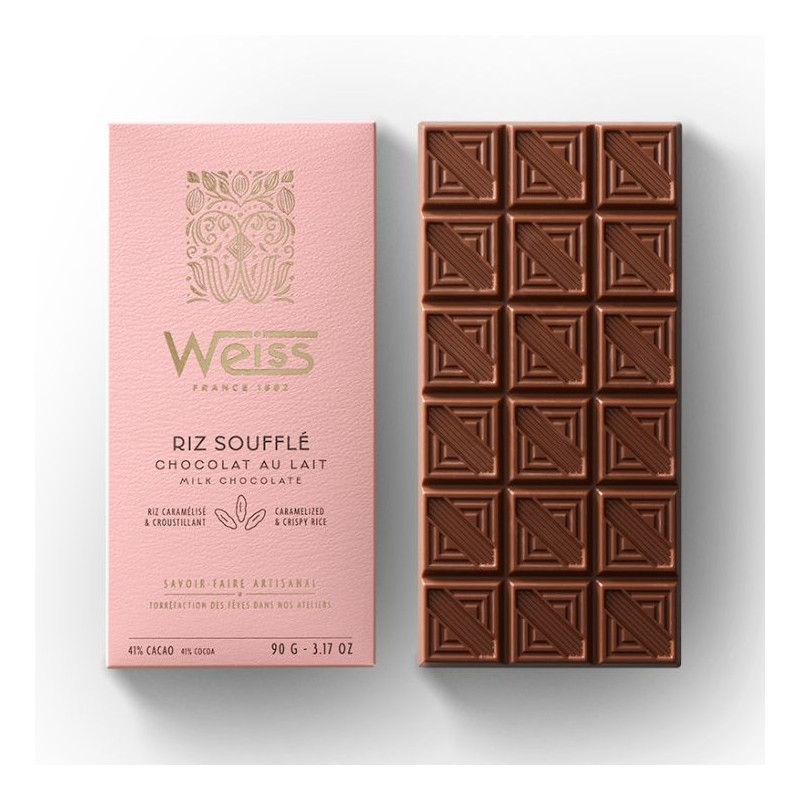 Tablette de Chocolat Lait 41% - Riz Soufflé - 90g Tablette de Chocolat Lait 41% - Riz Soufflé - 90g