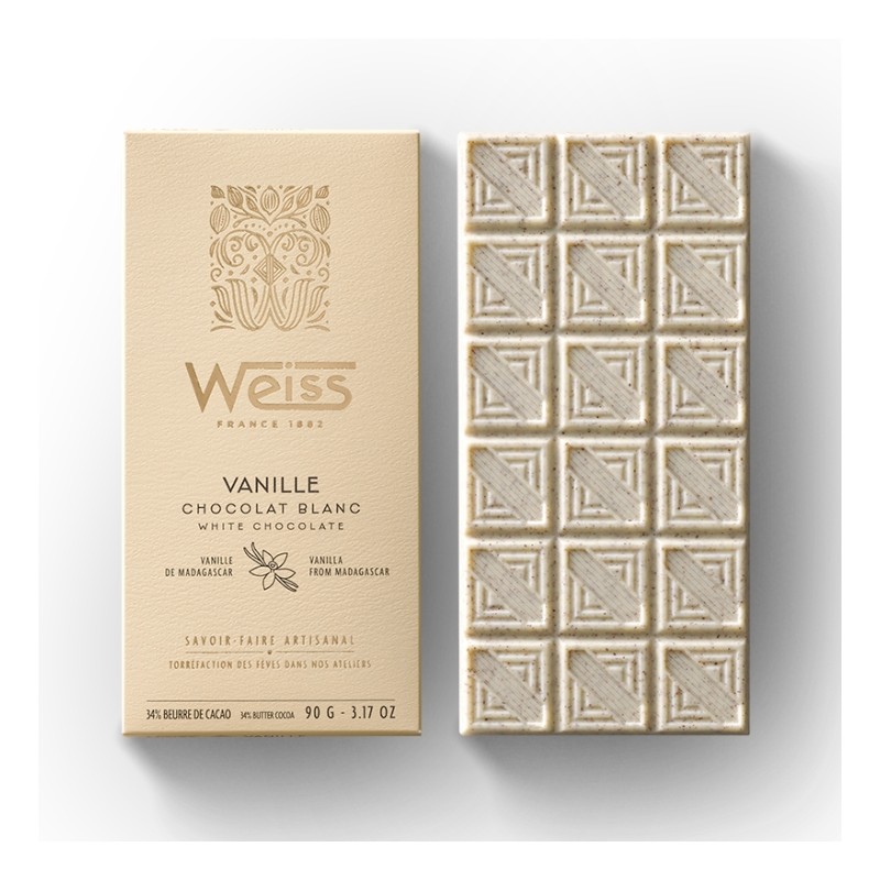 Tablette de chocolat Blanc 34% - Vanille - 90g