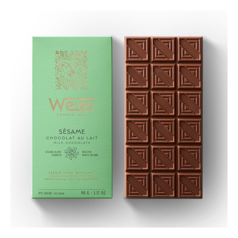 Tablette de chocolat Lait 41% - Sésame - 90g Tablette de chocolat Lait 41% - Sésame - 90g