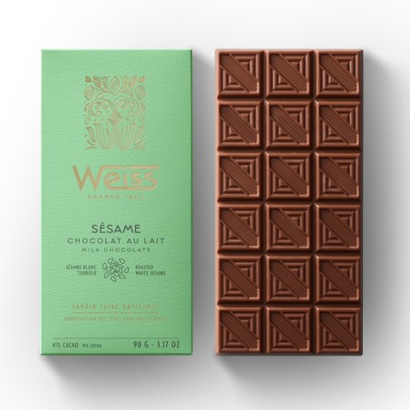 Tablette de chocolat Lait 41% - Sésame - 90g Tablette de chocolat Lait 41% - Sésame - 90g
