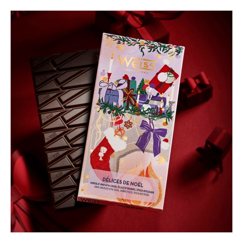 Tablette de chocolat Noir 67% - Orange & Spéculoos Noël - 90g Tablette de chocolat Noir 67% - Orange & Spéculoos Noël - 90g