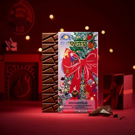 Tablette de chocolat au lait 41% - Noix de Pécan Noël - 90g Tablette de chocolat au lait 41% - Noix de Pécan Noël - 90g