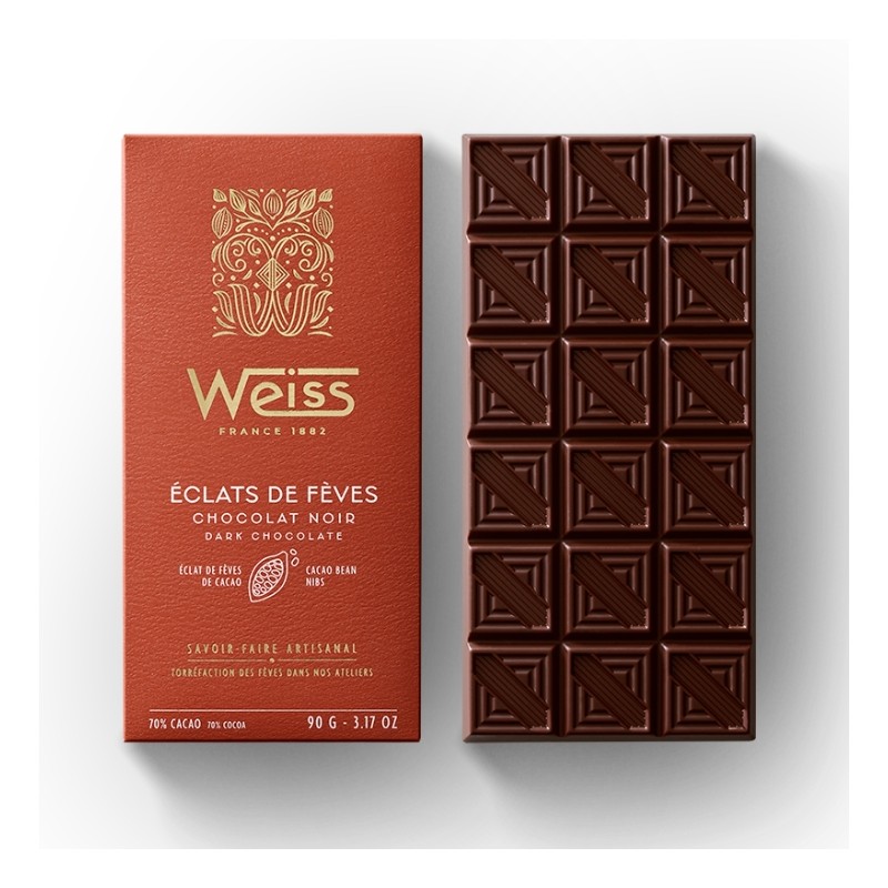 Tablette de chocolat Noir - Éclats de Fève 70% - 90g