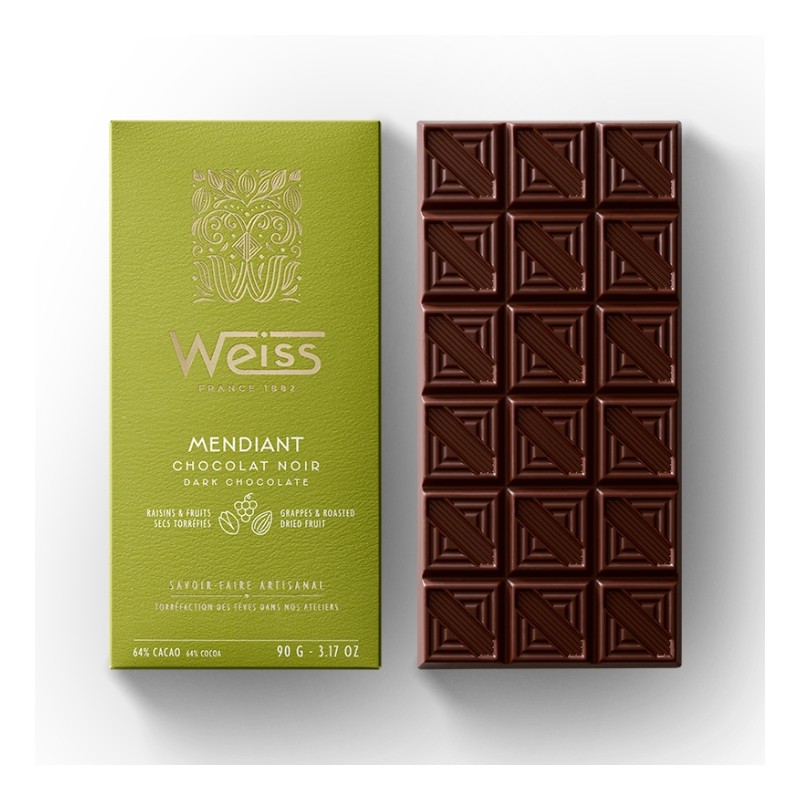 Tablette de chocolat Mendiant Noir 64% - 90g Tablette de chocolat Mendiant Noir 64% - 90g