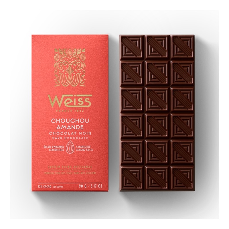 Tablette de chocolat Noir 72% - Chouchou Amandes - 90g