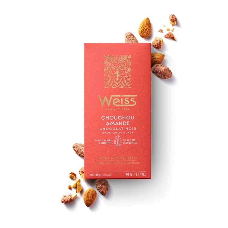 Tablette de chocolat Noir 72% - Chouchou Amandes - 90g